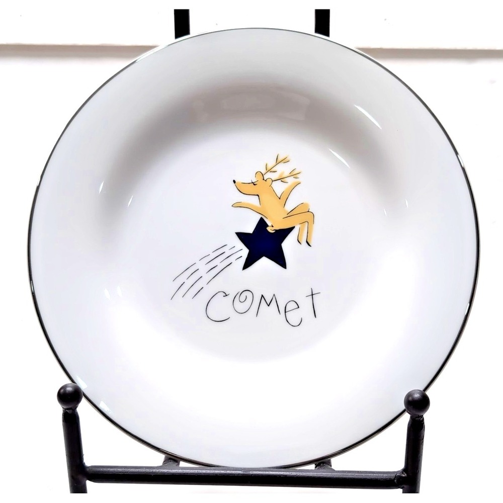 Pottery Barn COMET Reindeer Dinner Plate 11" Christmas Platinum Rim RETIRED